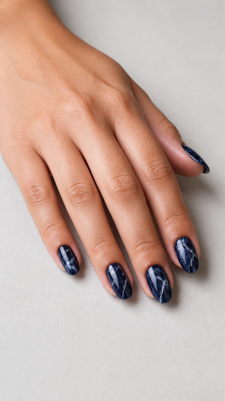 Midnight Blue Marble with Silver Veining