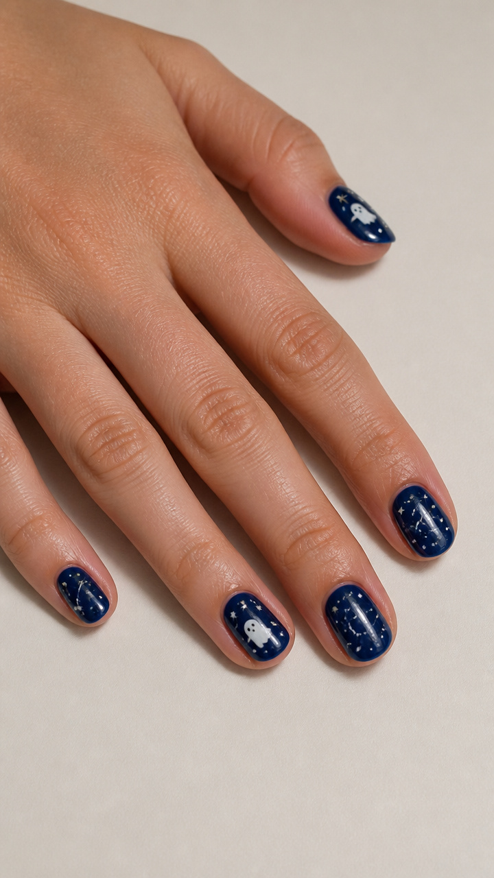 Midnight Blue Sky with Constellation Ghosts and Stars