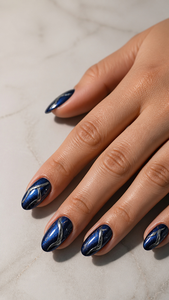 Midnight Velvet Cobalt with Silver Mercury Swirls
