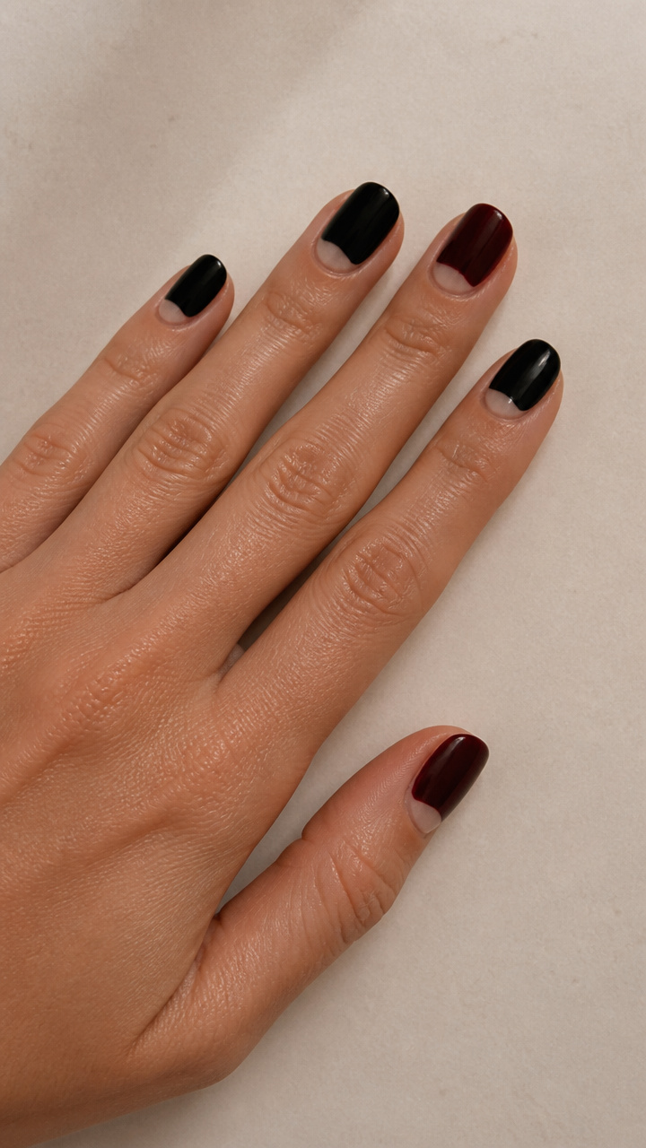 Minimalist Black and Burgundy Negative Space Half-Moons