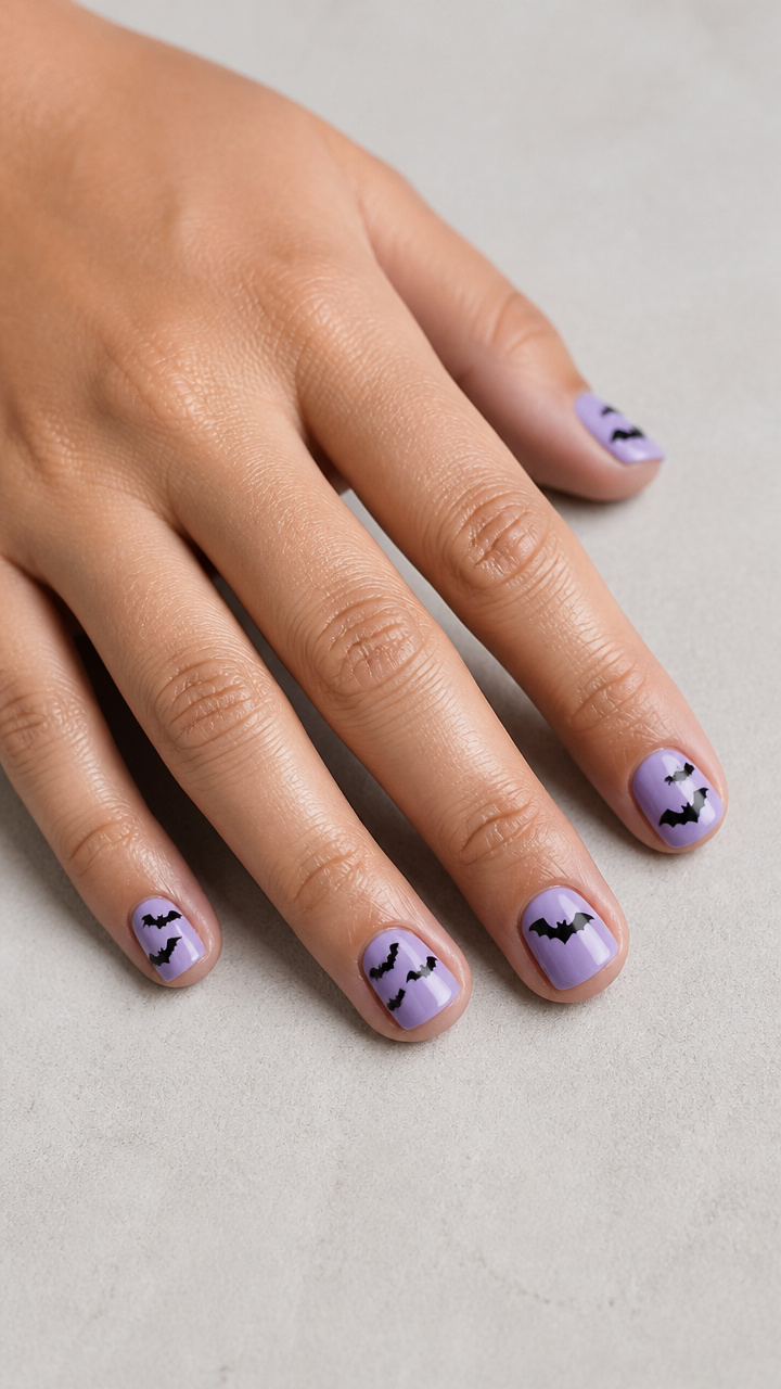 Minimalist Black Bat Silhouettes on Lavender Base