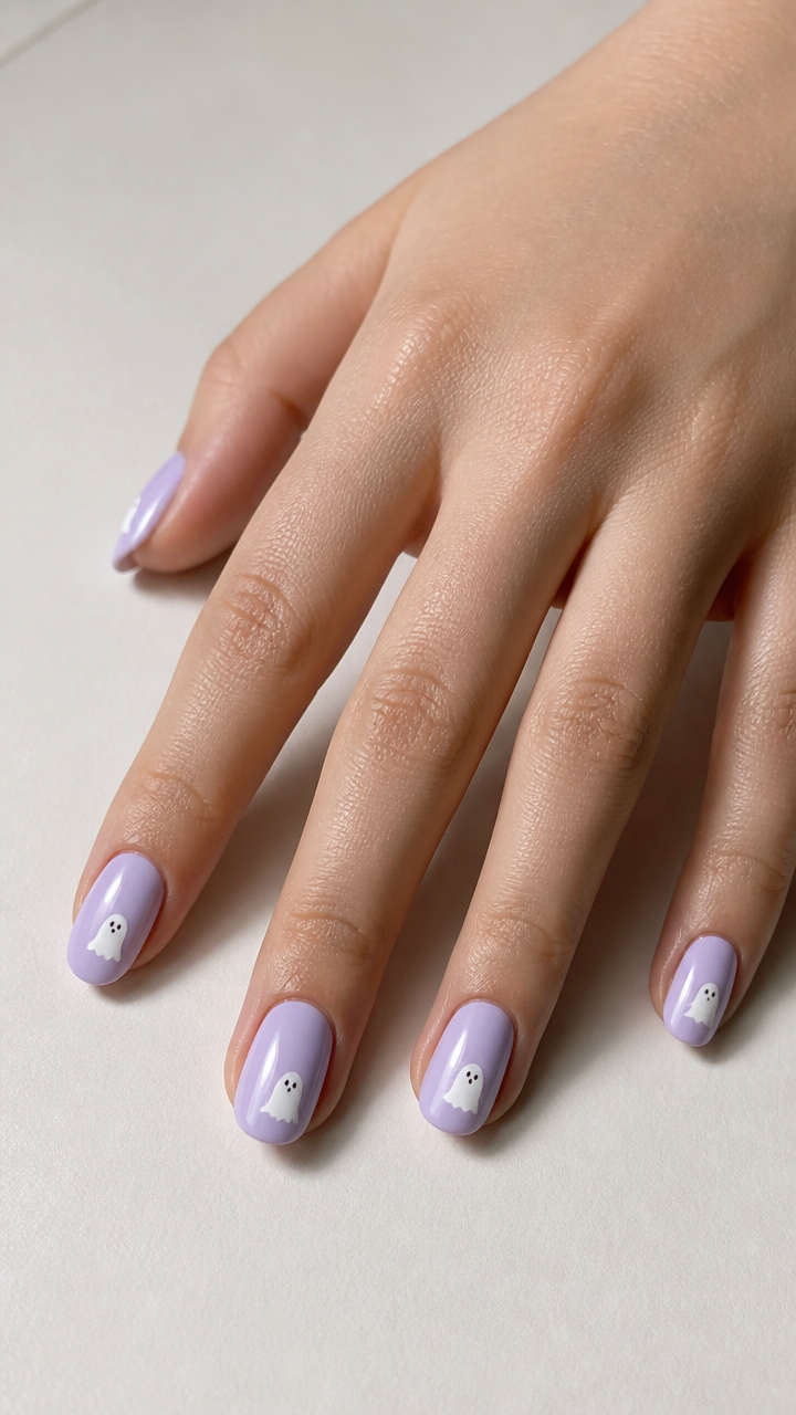 Minimalist White Ghost Silhouettes on Lavender