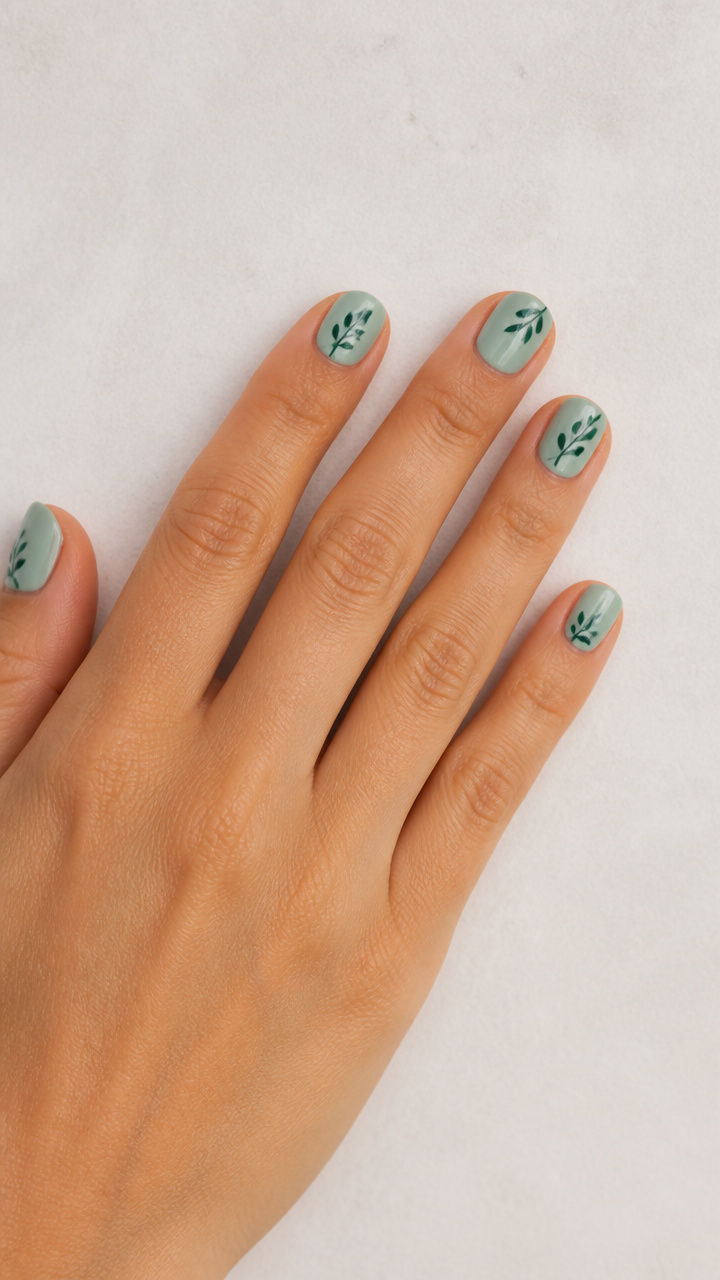 Mint Green Base with Mistletoe Leaf Silhouettes