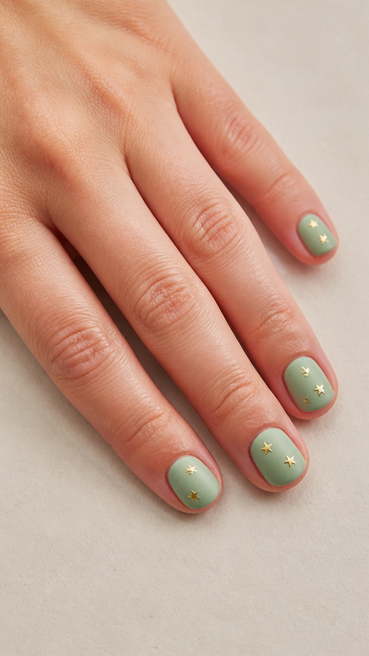Mint Green Matte Base with Tiny Gold Star Accents