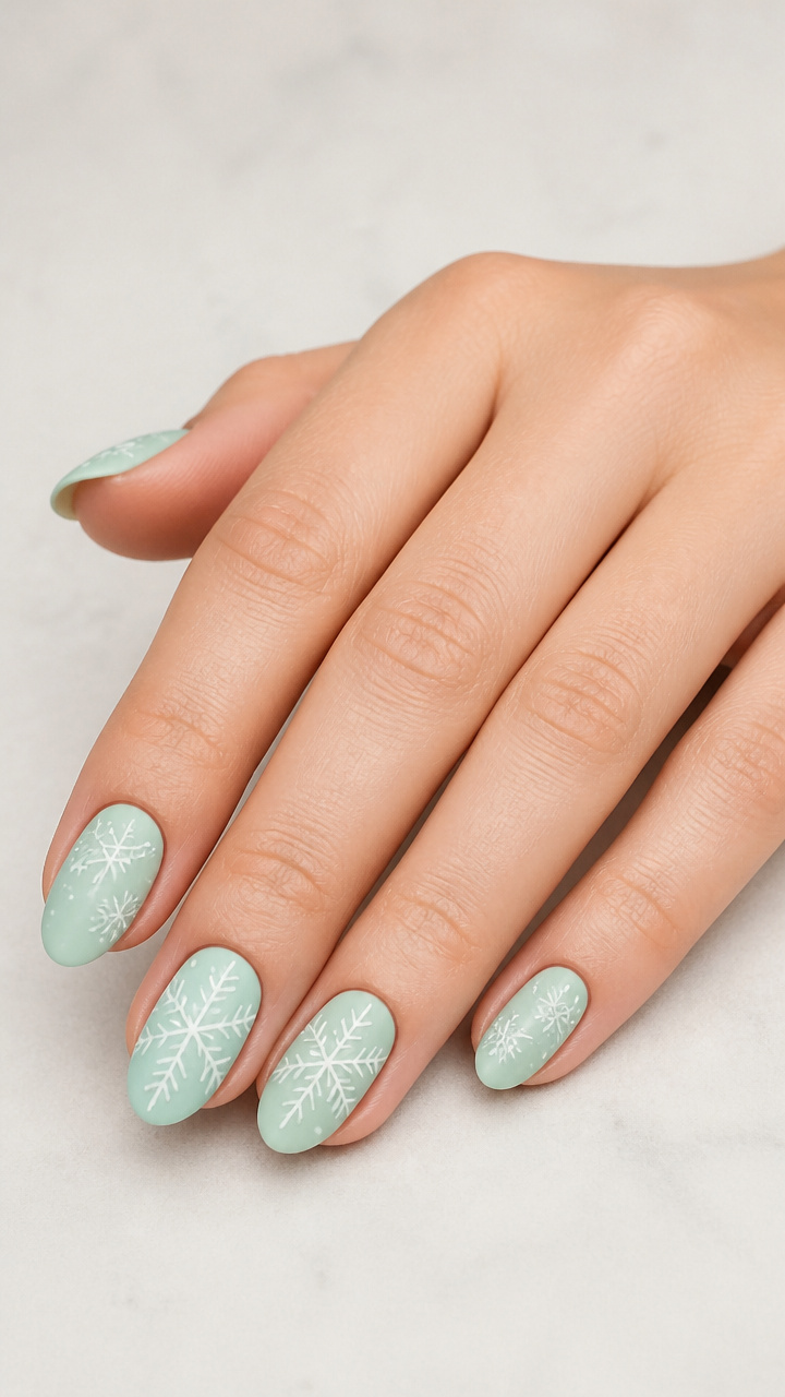 Mint Green Winter Wonderland with Matte White Snowflake Patterns