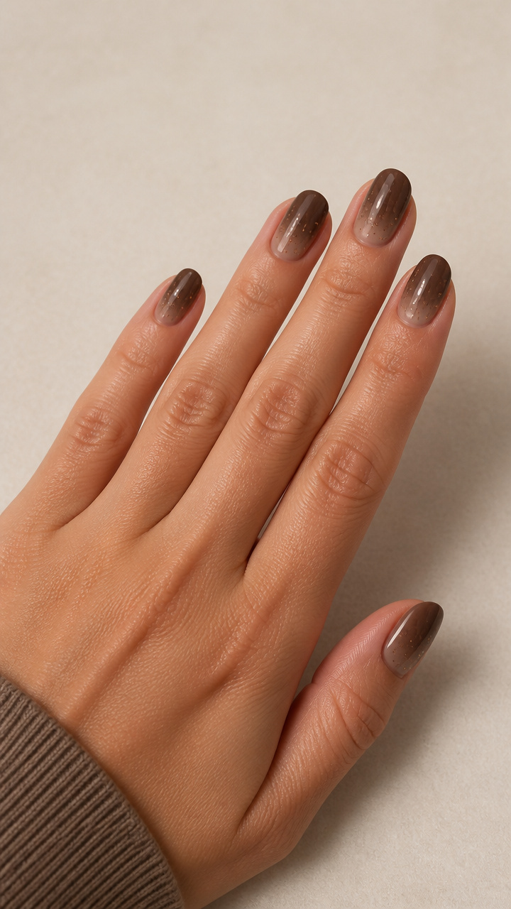 Mocha Gradient with Bronze Micro Glitter Dots