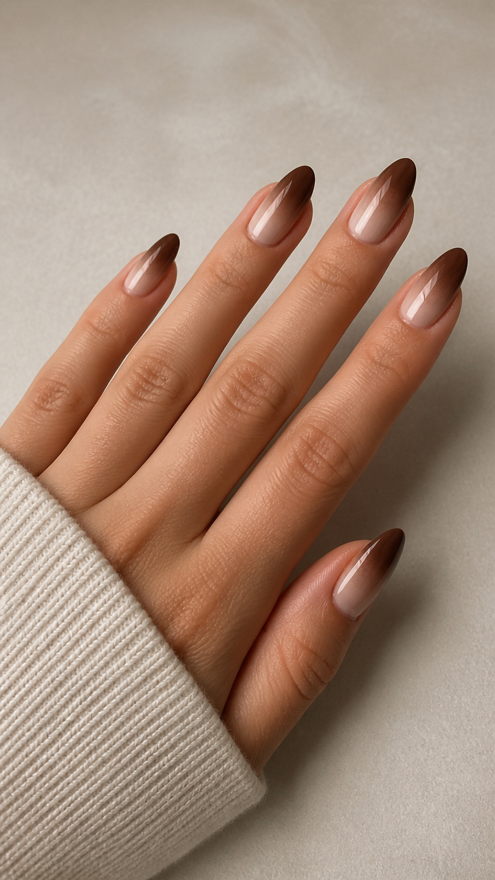 Mocha Latte Ombré Almond Nails
