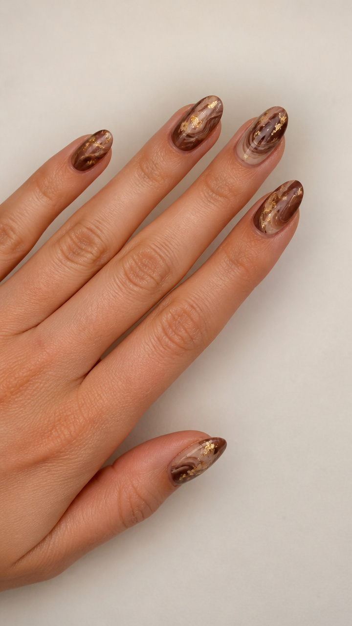 Mocha Marble Swirls with Gold Leaf Accents