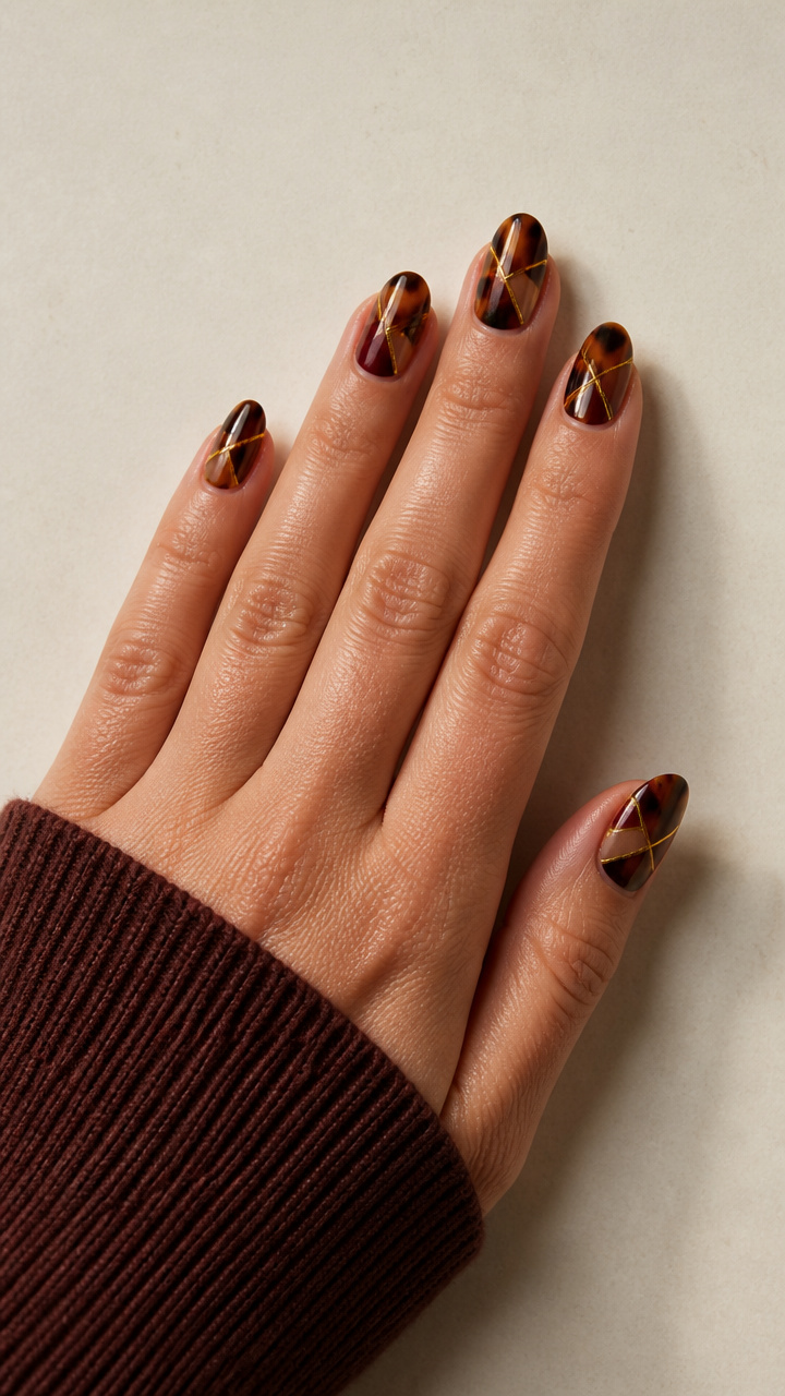 Mosaic Tortoiseshell with Geometric Gold Lines