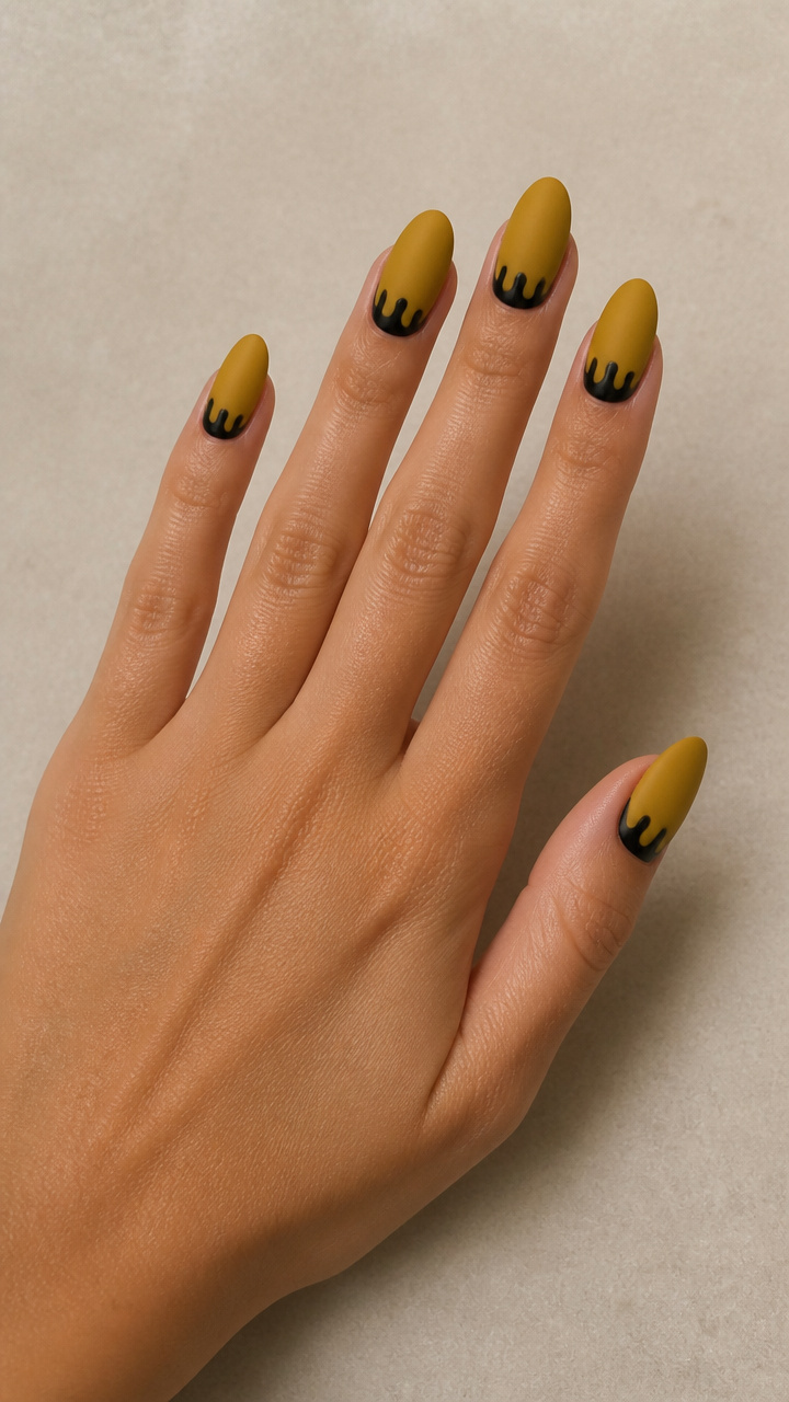 Mustard Yellow Matte with Black Drip Accents