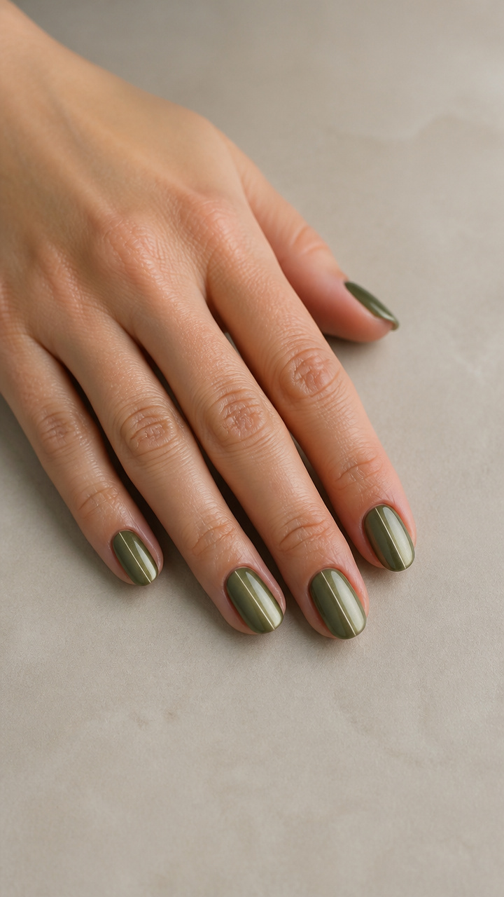 Muted Olive Green Chrome with Barely There Stripes