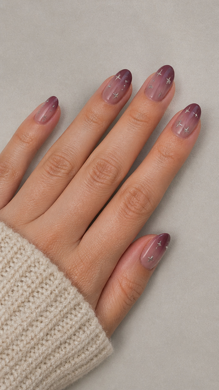Muted Plum Ombré with Tiny Silver Stars