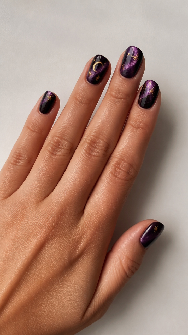 Mystical Purple Cat Eye Polish with Gold Accents