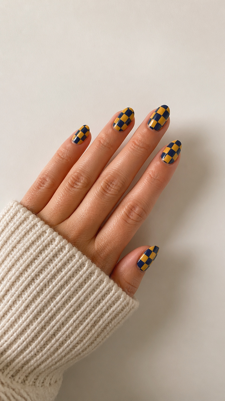 Navy Blue and Mustard Yellow Checkerboard Pattern