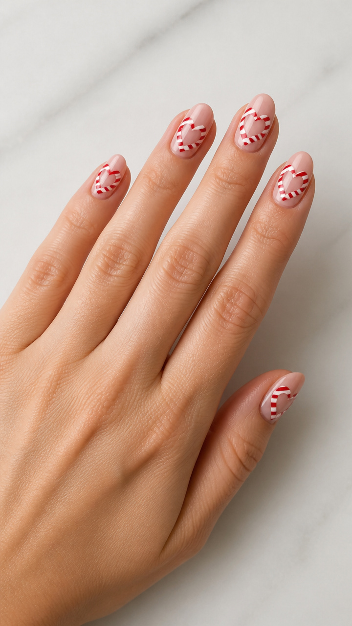Negative Space Heart Cutouts with Red and White Stripe Fills