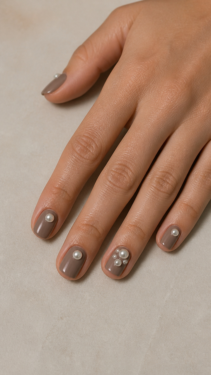 Neutral Taupe with Delicate Pearl Embellishments