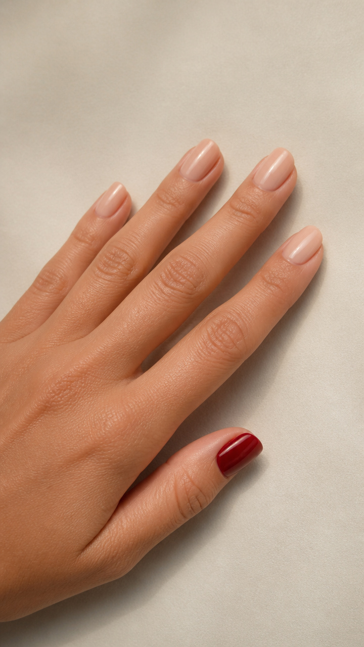 Nude Sheer Base with Crimson Red Accent Thumb