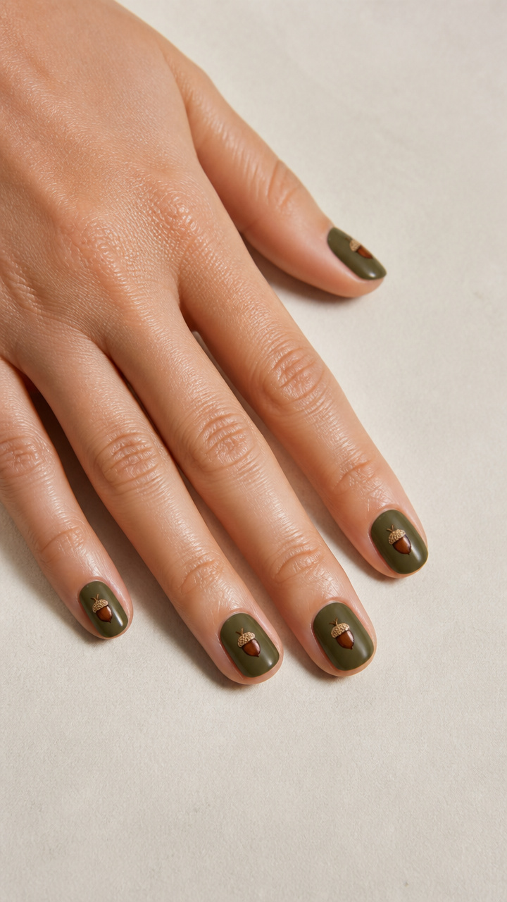 Olive Green Base with Miniature Acorn Art
