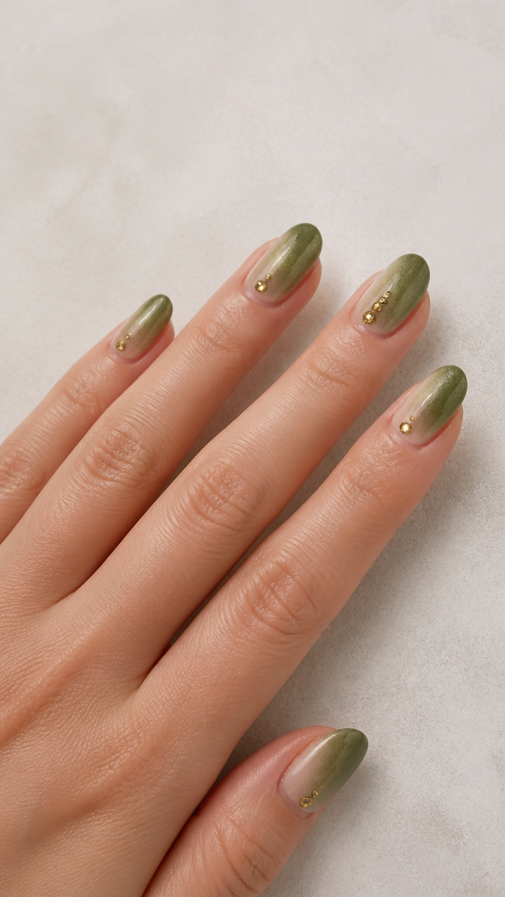 Olive Green Ombre with Gold Rhinestone Accents