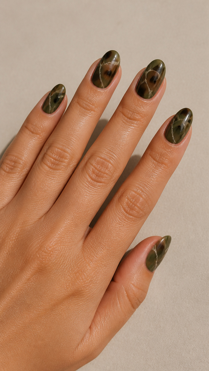 Olive Green Tortoiseshell with Cream Veins