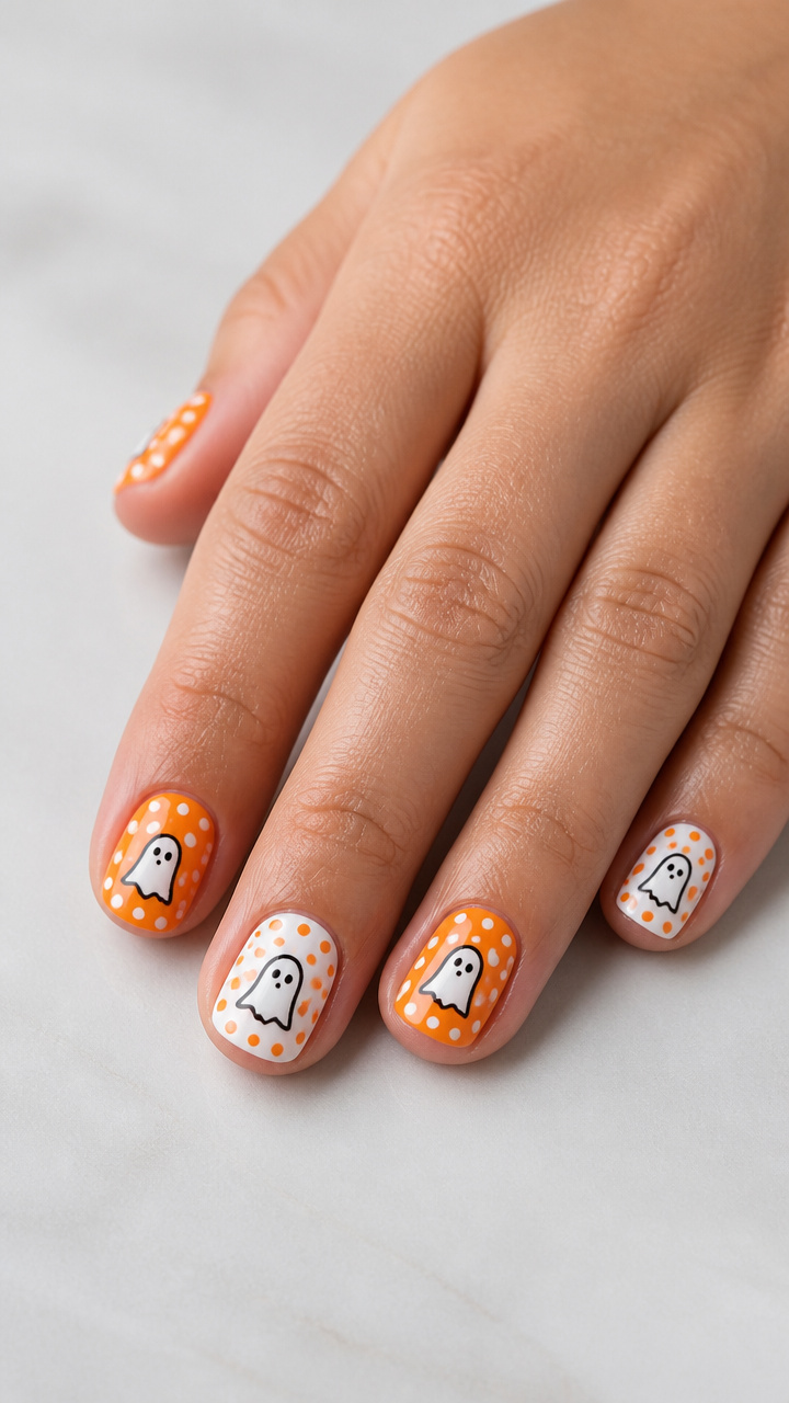 Orange and White Polka Dot Base with Ghost Stamps