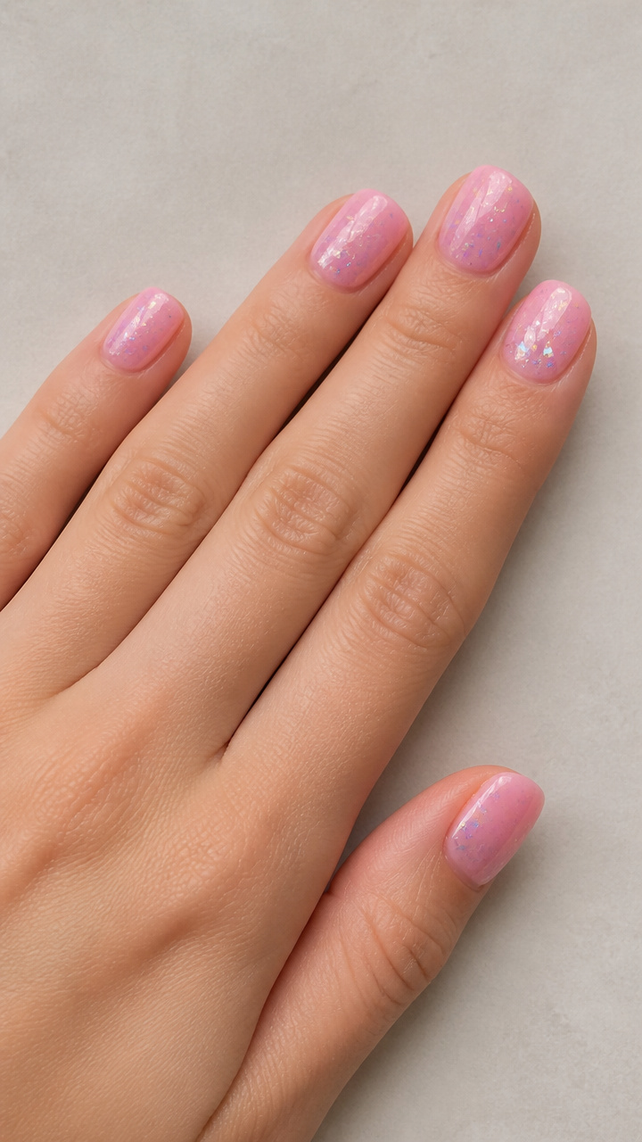 Pastel Pink Ombré with Holographic Flake Top Coat