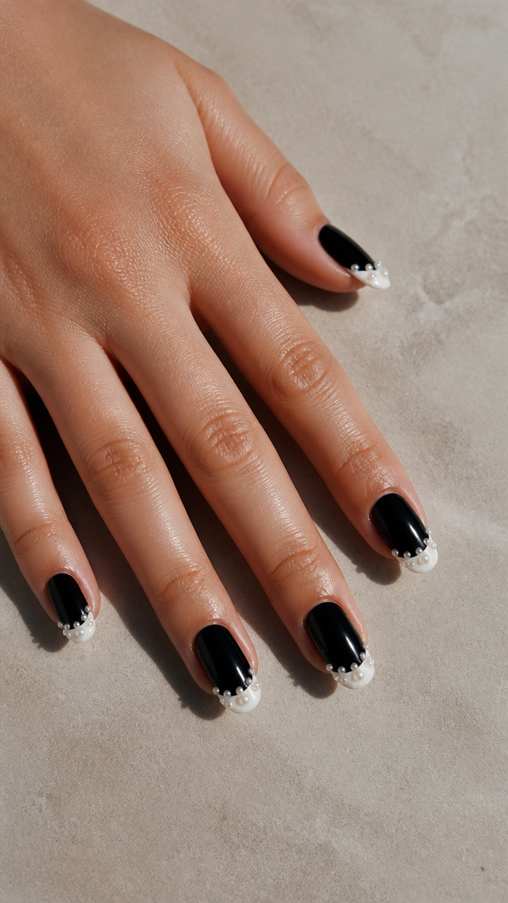 Pearl-Encrusted White Tips with Obsidian Base