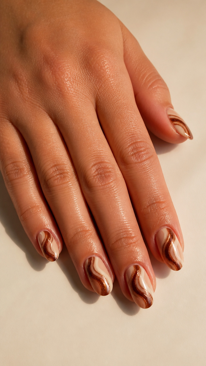 Pecan Pie Swirls on Oval Nails