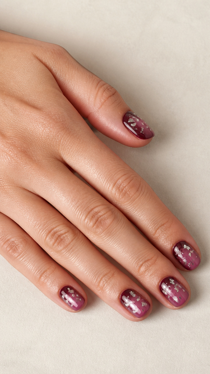 Plum Berry Gradient with Silver Foil Flakes