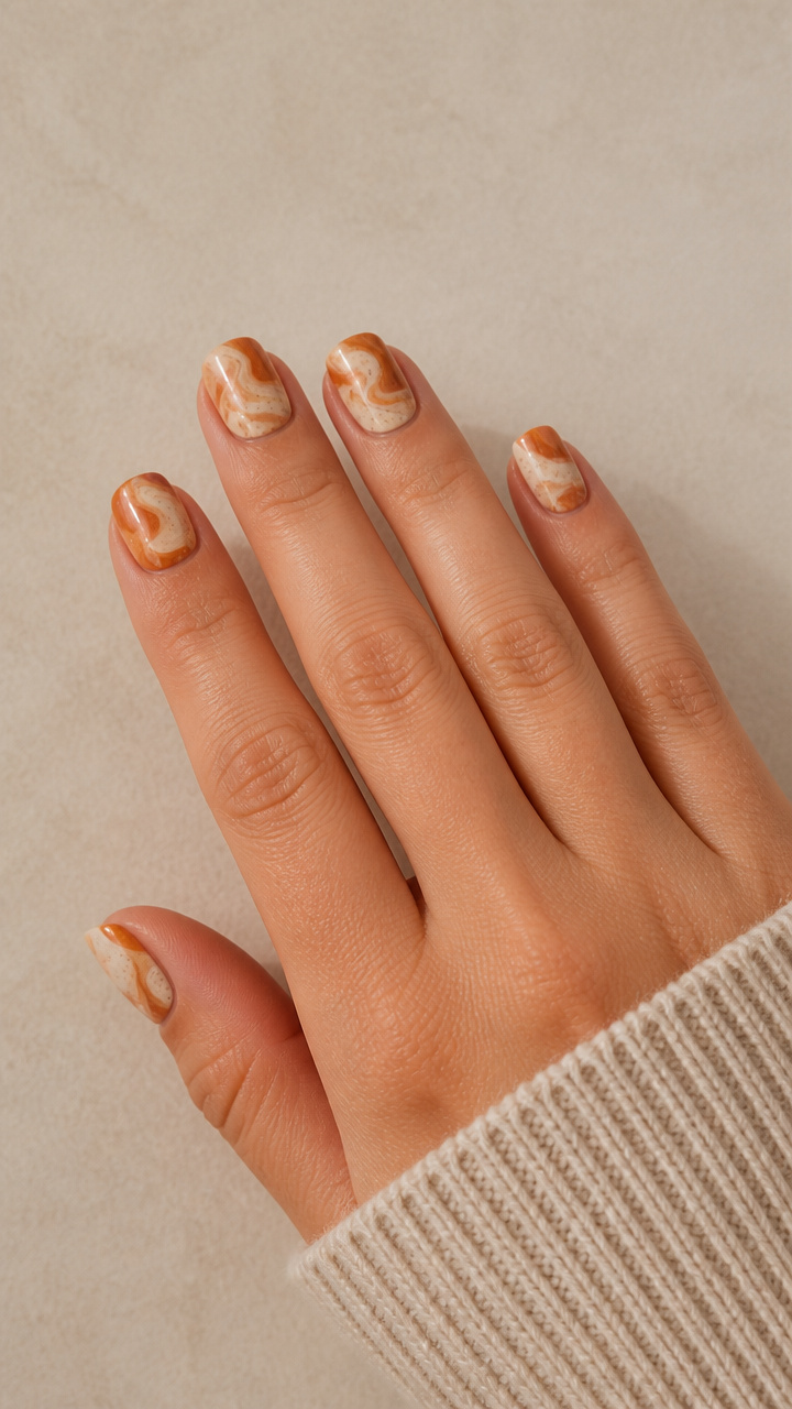 Pumpkin Spice Latte Swirls on Squoval Tips