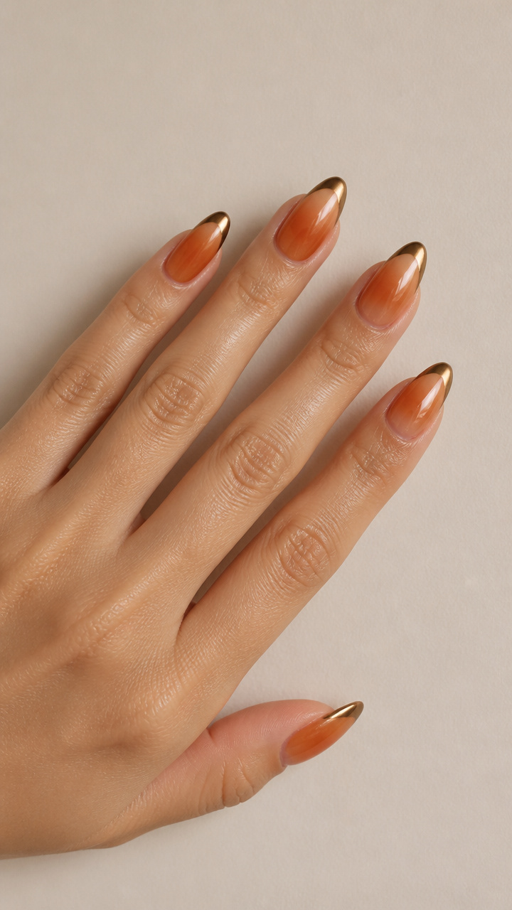 Pumpkin Spice Ombré with Glossy Chrome Tips