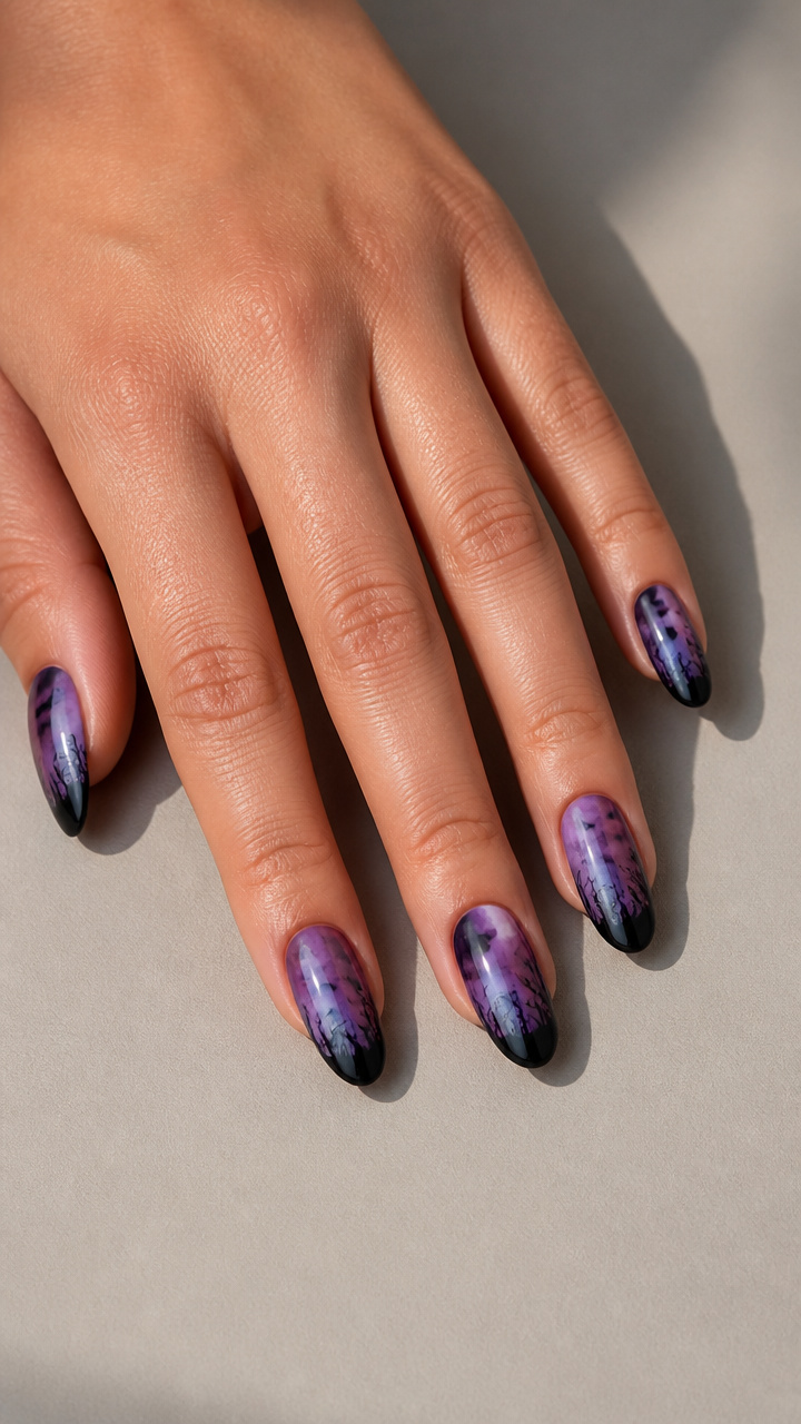Purple Smoke Gradient with Black Silhouette