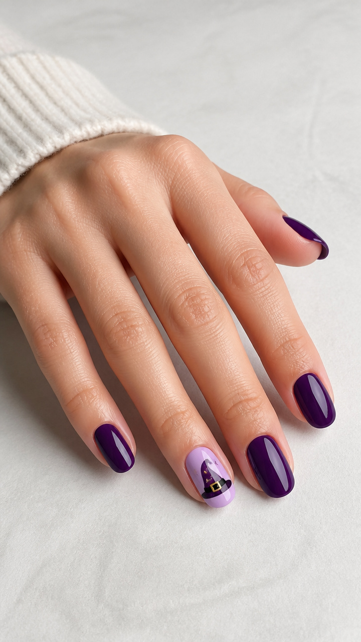 Purple Witch Hat Accent Nail