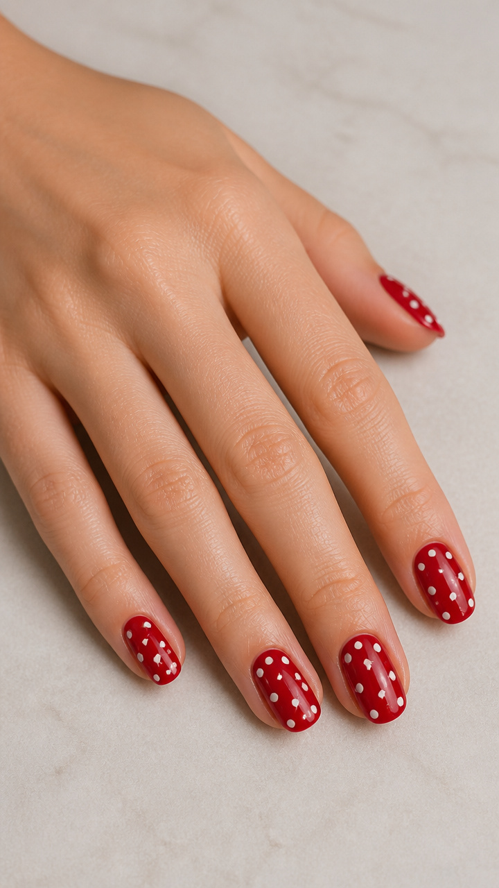 Red Base with White Polka Dots and Tiny Star Accents
