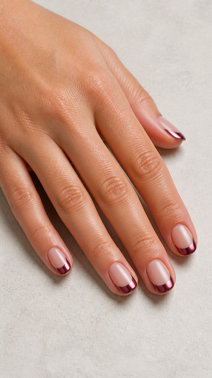Reverse French Chrome Tips in Metallic Plum