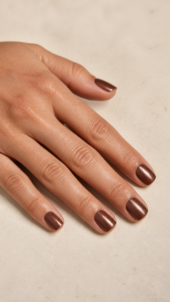 Roasted Chestnut Brown Short Squares with Pearl Powder Shimmer
