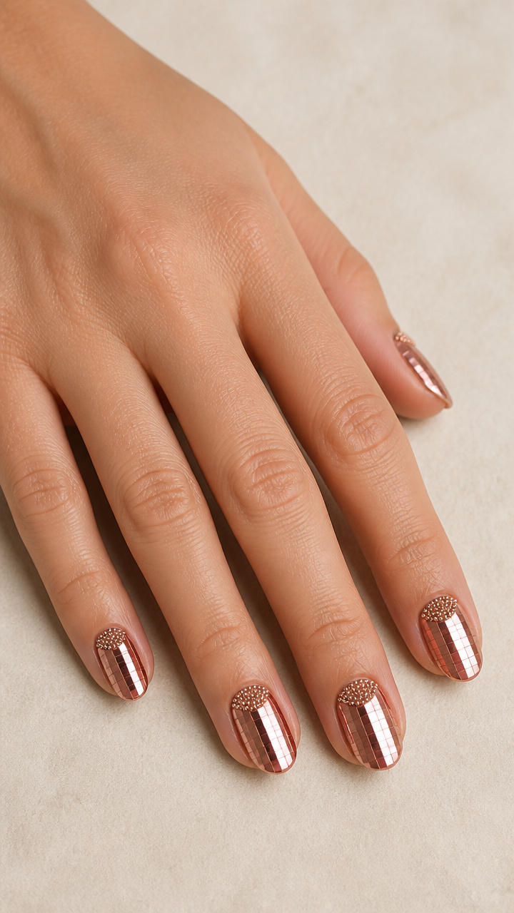Rose Gold Mirror Ball Caviar Half Moon Design