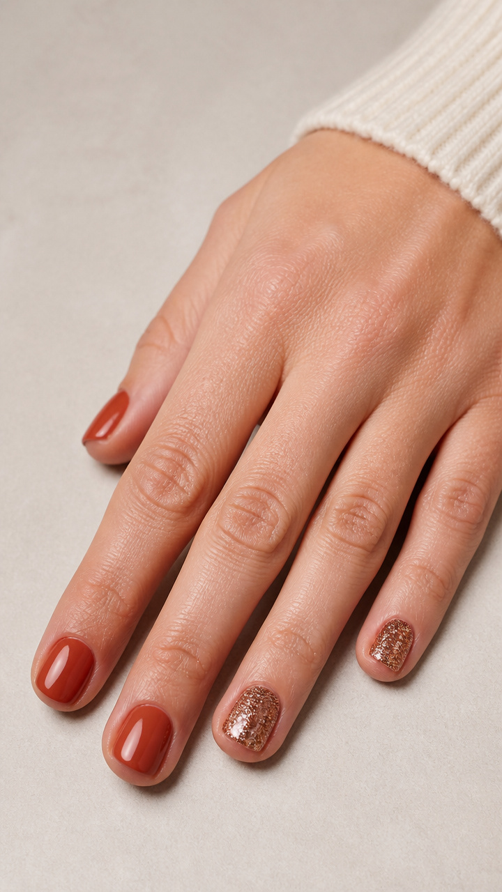Rustic Terracotta Dip Powder with Glitter Accents
