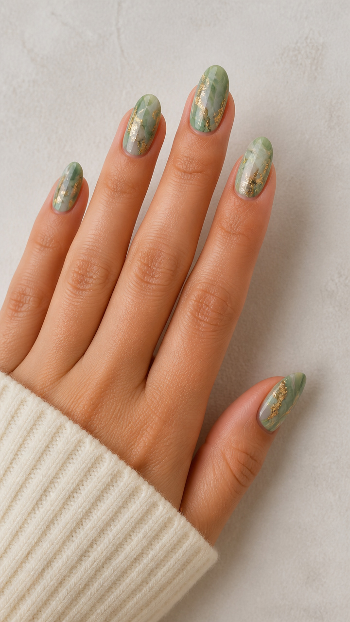Sage Green Marble Swirls with Gold Foil Inclusions