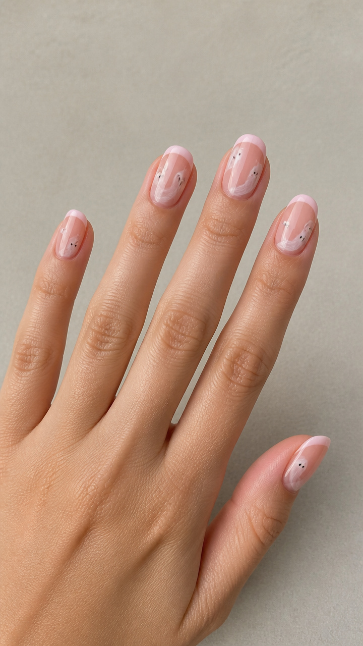 Sheer Pink French Tips with Ethereal Ghost Smudges