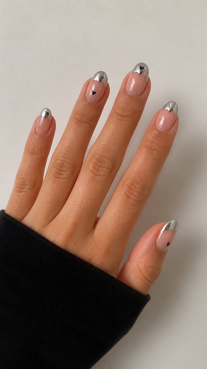 Silver Chrome Tips with Black Heart Detail