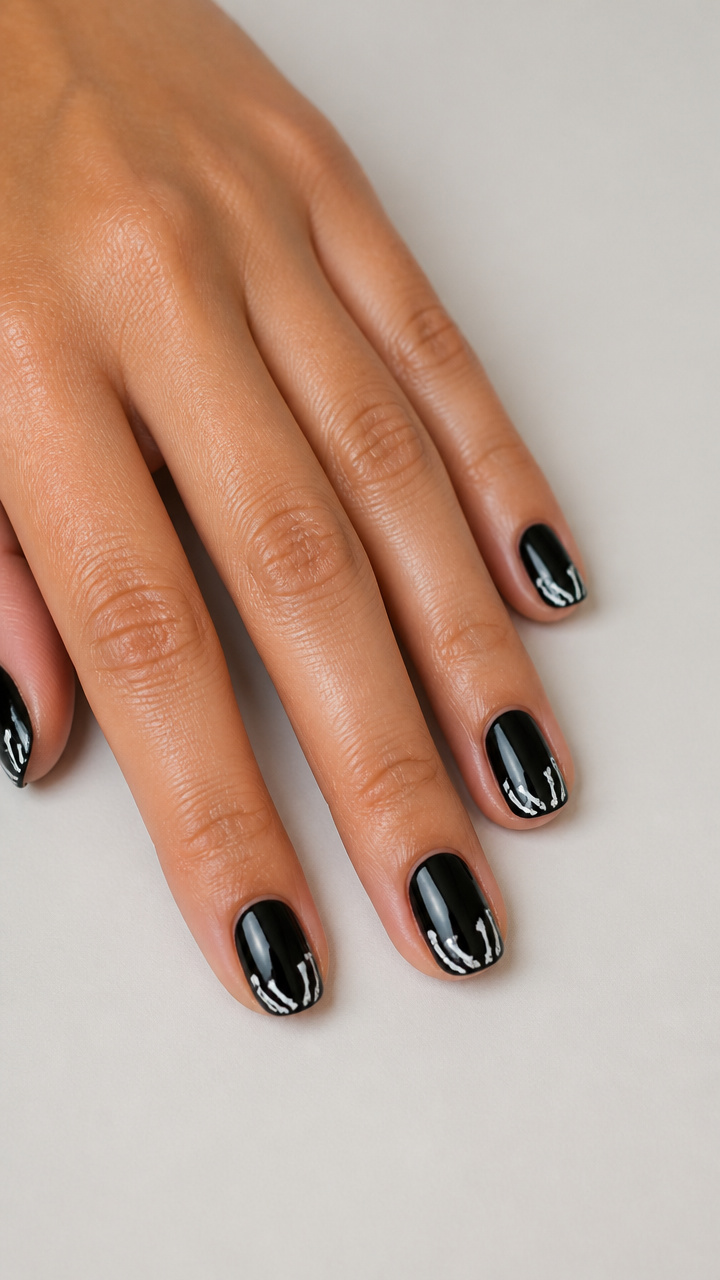 Skeletal Finger Outline Tips in White on Black