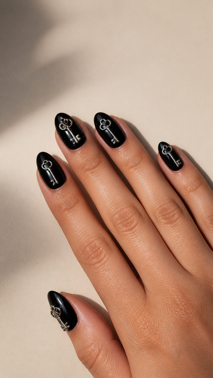 Skeleton Key Charms on Glossy Jet Black
