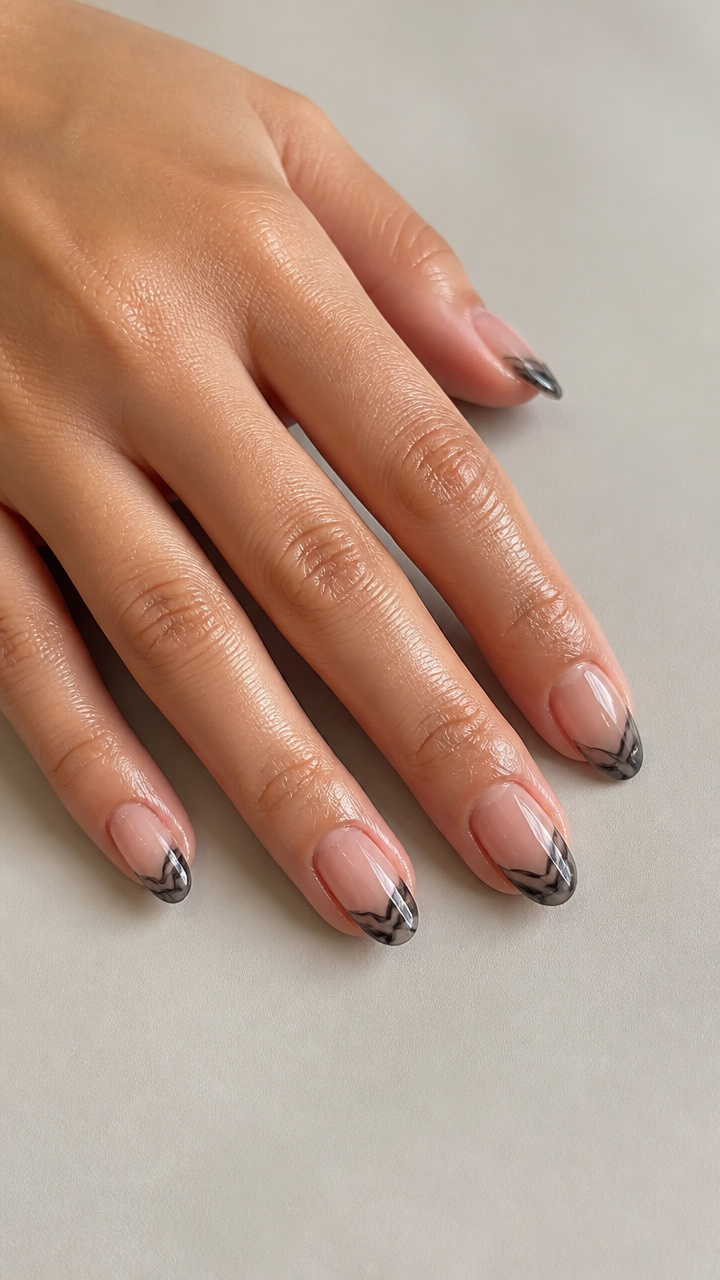 Smoke Swirl French Tips with Clear Base