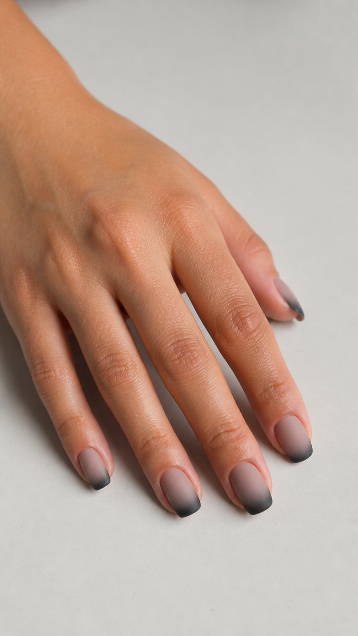 Smoky Grey Ombré Tips with Matte Finish