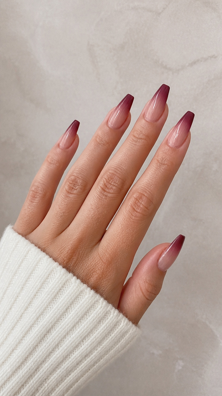 Soft Berry Ombre Ballerina Nails