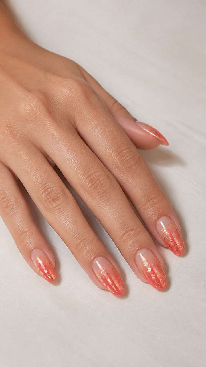 Soft Coral Red Blend with Antique Gold Leaf Flakes