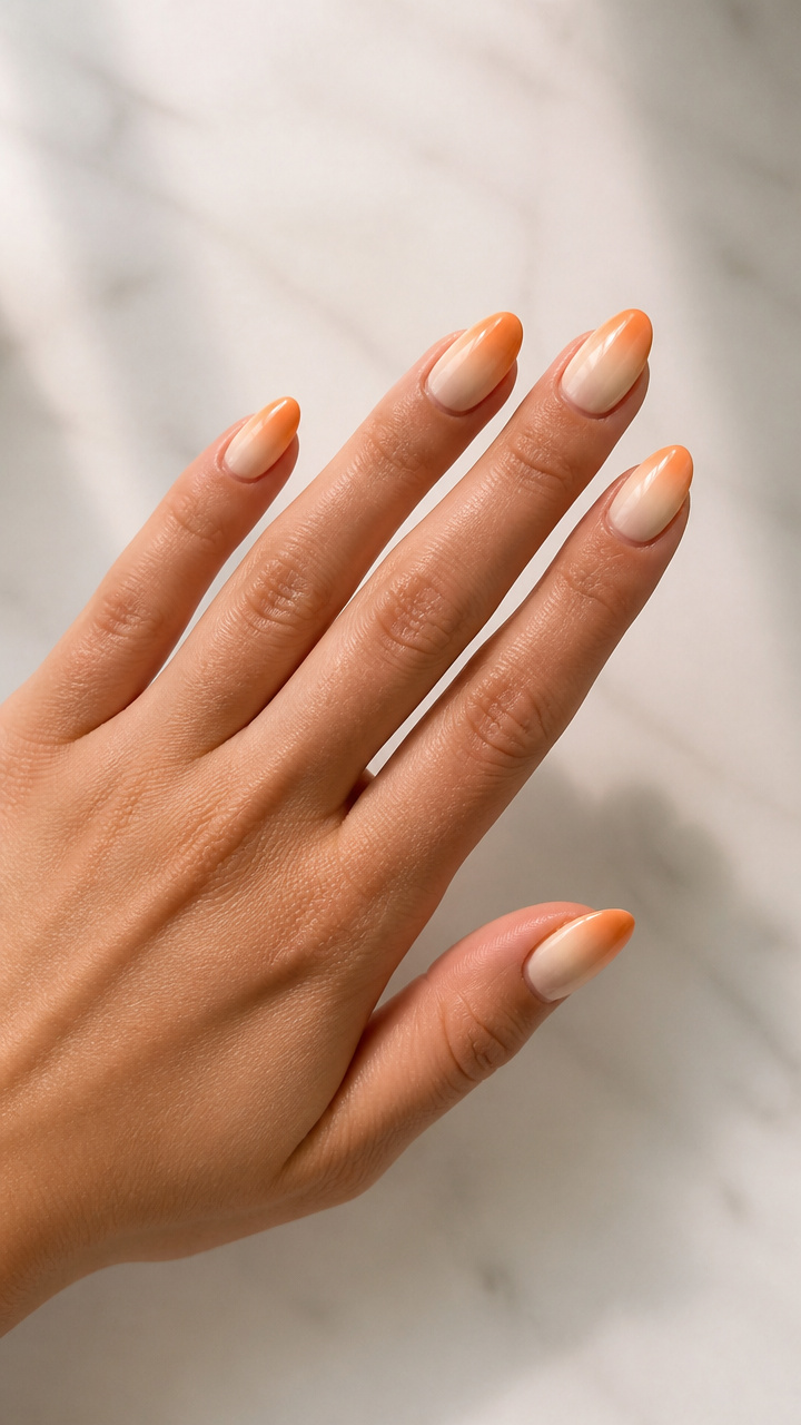 Soft Orange Creamsicle Gradient on Almond Short Nails
