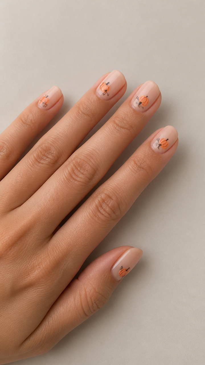 Soft Peach Pumpkin Stamps on Nude Base