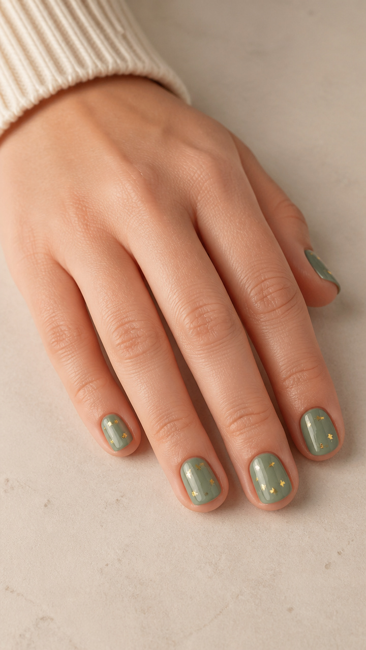 Soft Sage Green with Tiny Gold Star Confetti